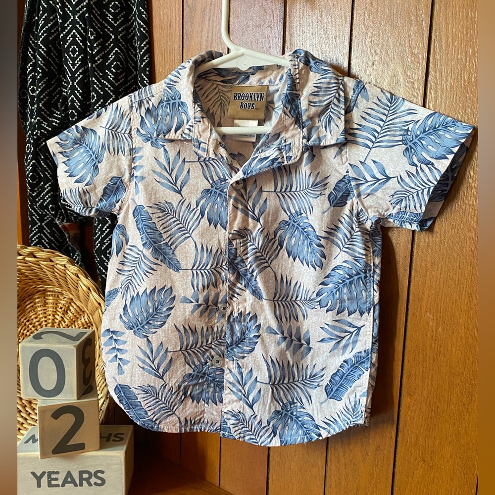 Brooklyn Boys Pink and Blue Hawaiian Button Up Shirt - 2T Boys